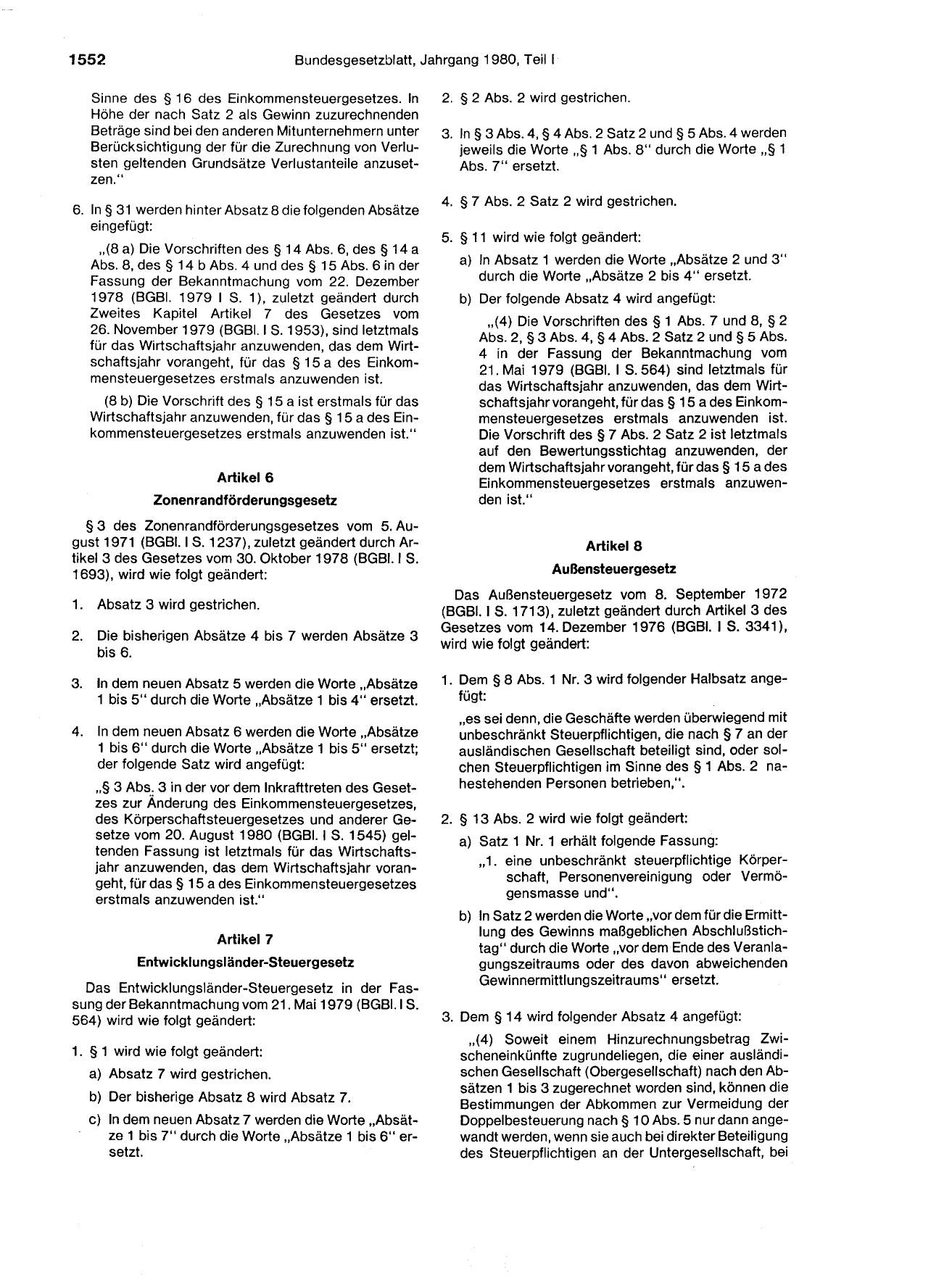 BGBl. 1980, Seite 1552 — Originalseite als Abbildung