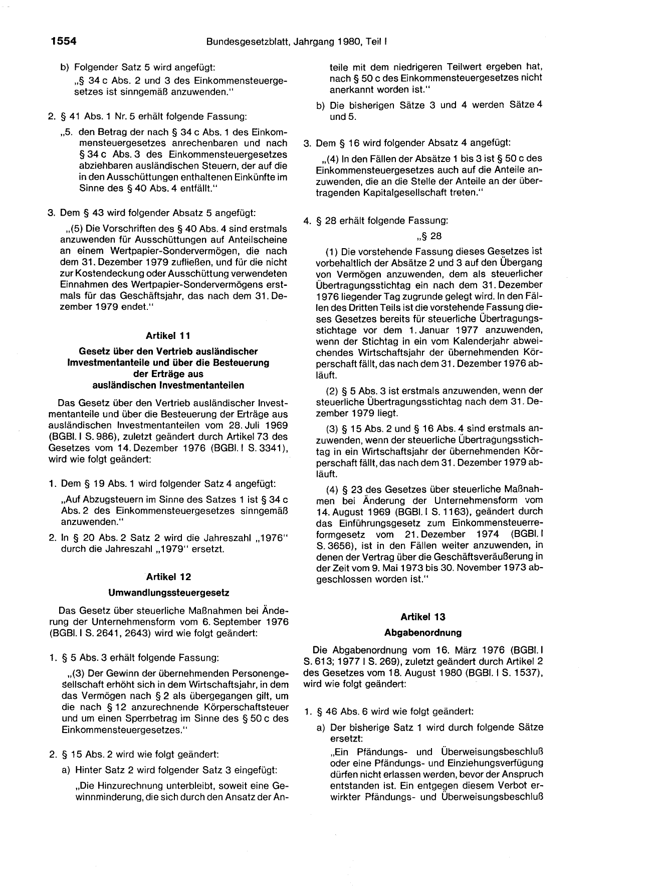 BGBl. 1980, Seite 1554 — Originalseite als Abbildung