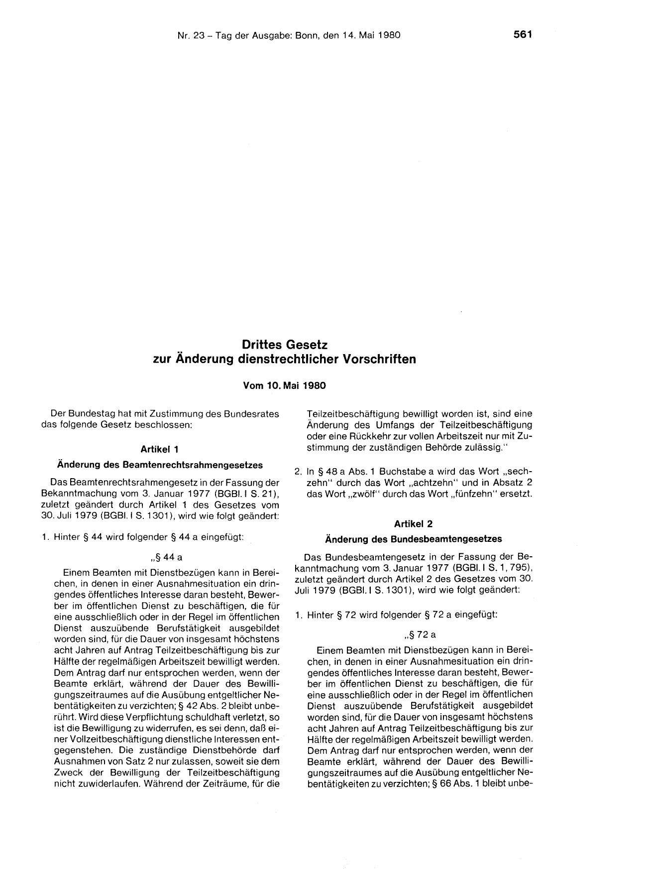 BGBl. 1980, Seite 561 — Originalseite als Abbildung