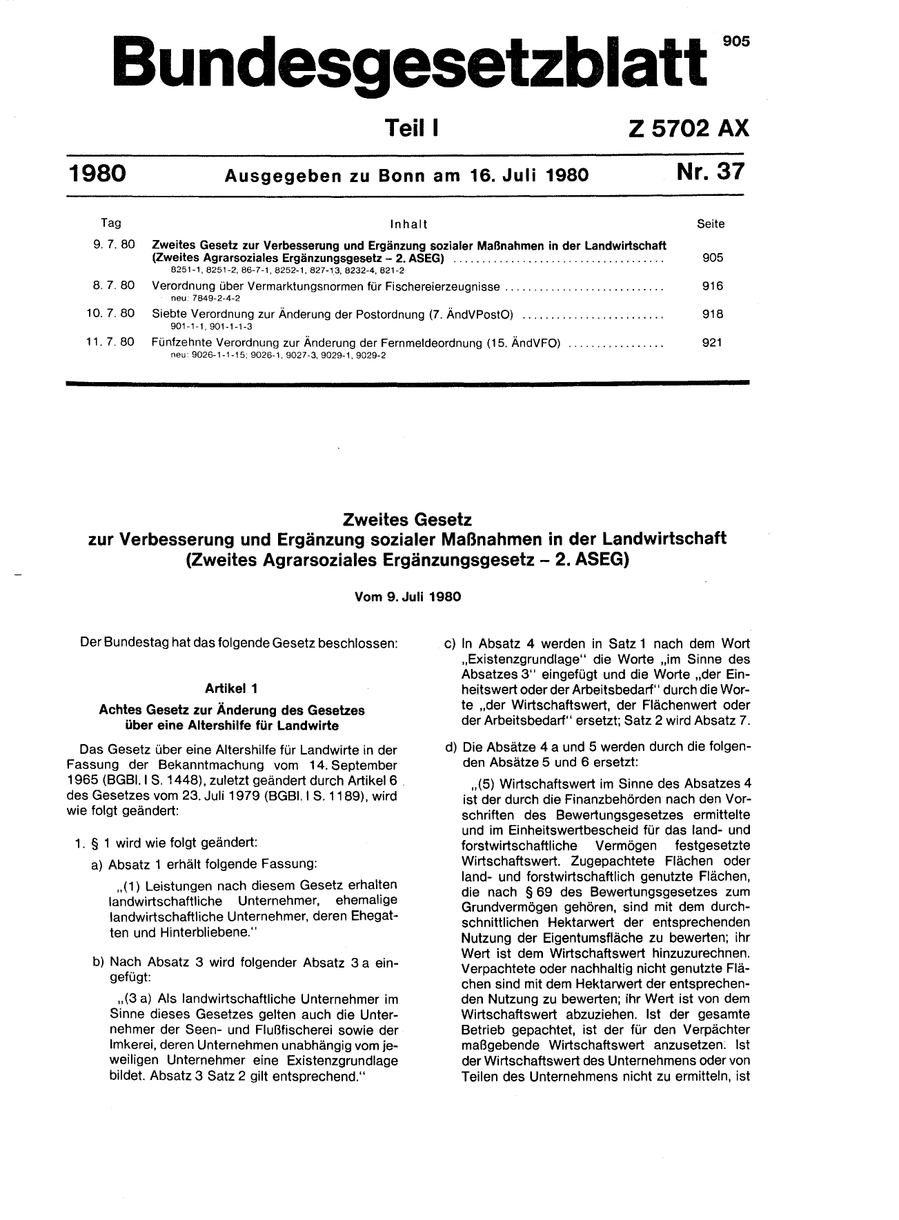 BGBl. 1980, Seite 905 — Originalseite als Abbildung