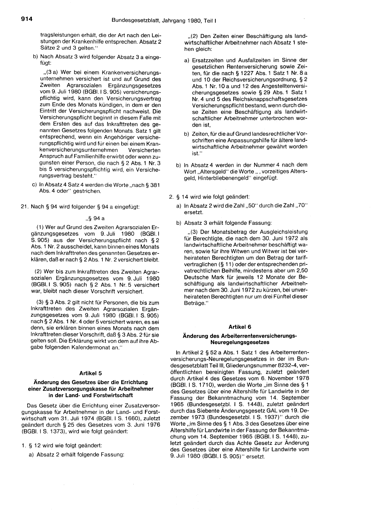 BGBl. 1980, Seite 914 — Originalseite als Abbildung