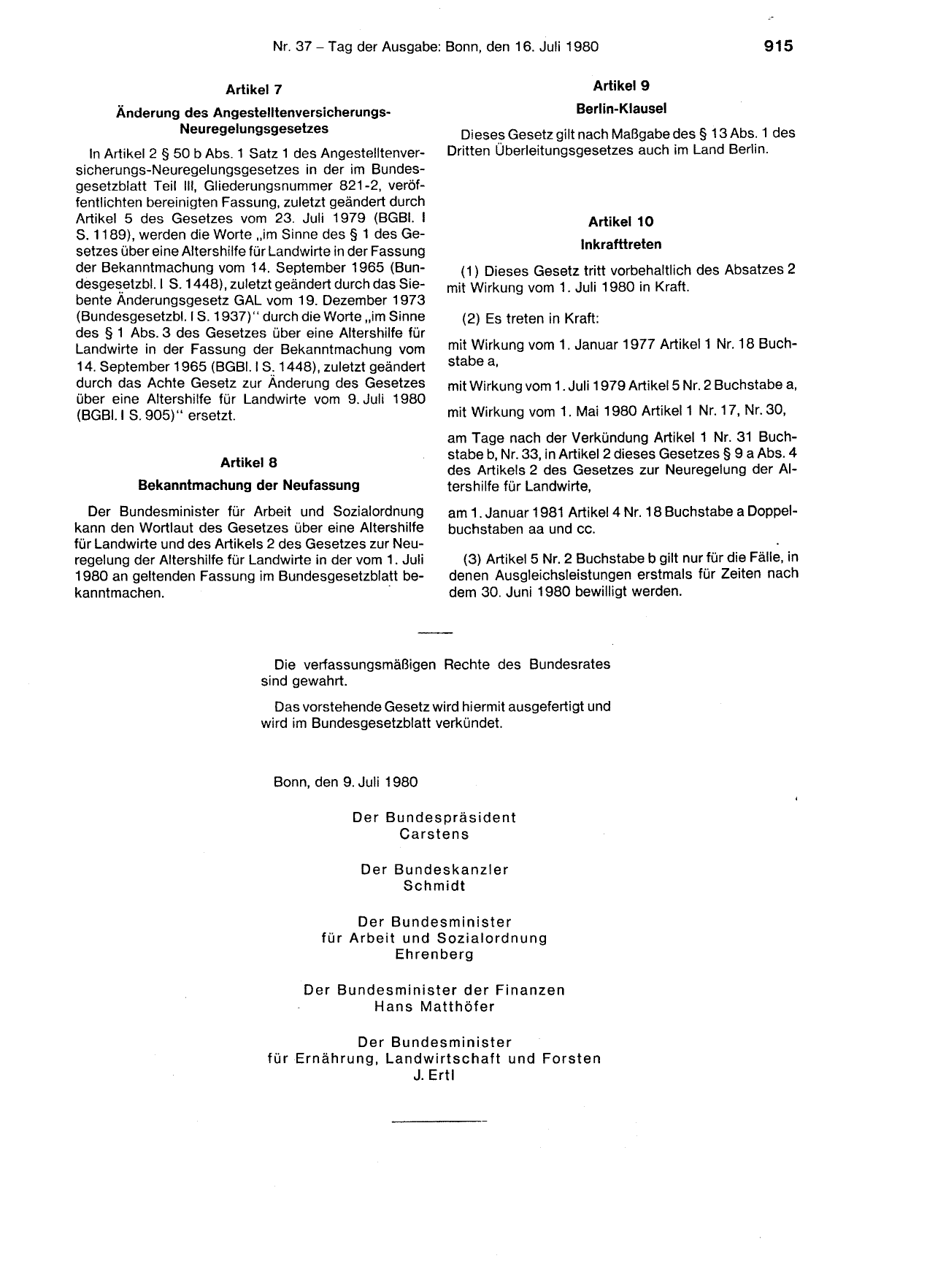 BGBl. 1980, Seite 915 — Originalseite als Abbildung