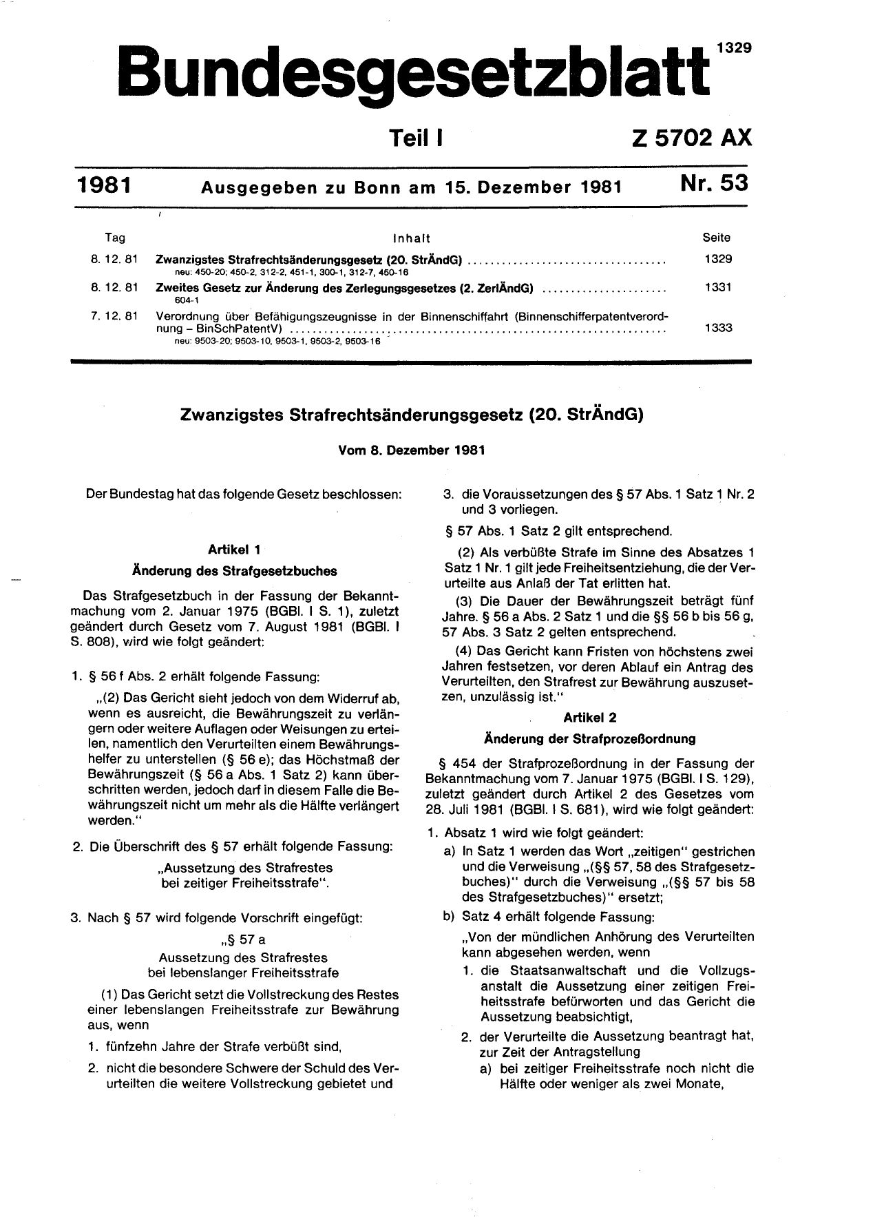 BGBl. 1981, Seite 1329 — Originalseite als Abbildung