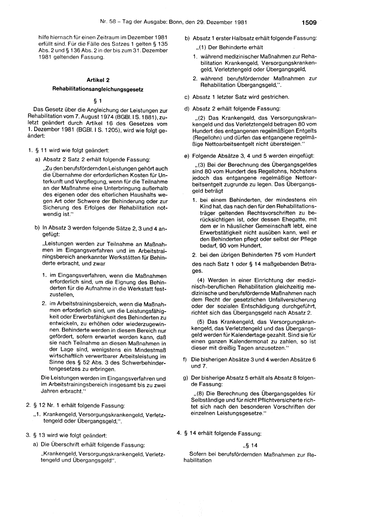 BGBl. 1981, Seite 1509 — Originalseite als Abbildung