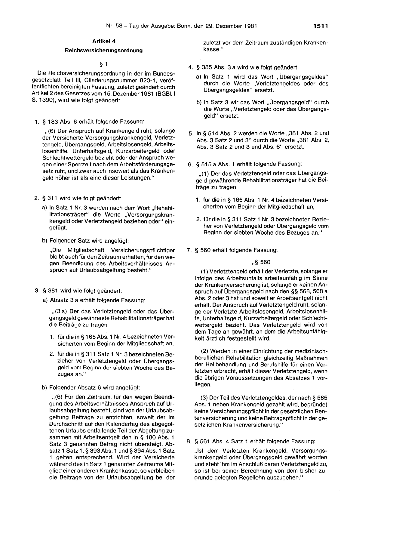 BGBl. 1981, Seite 1511 — Originalseite als Abbildung