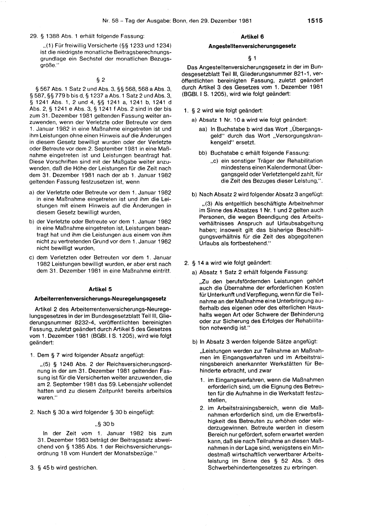 BGBl. 1981, Seite 1515 — Originalseite als Abbildung