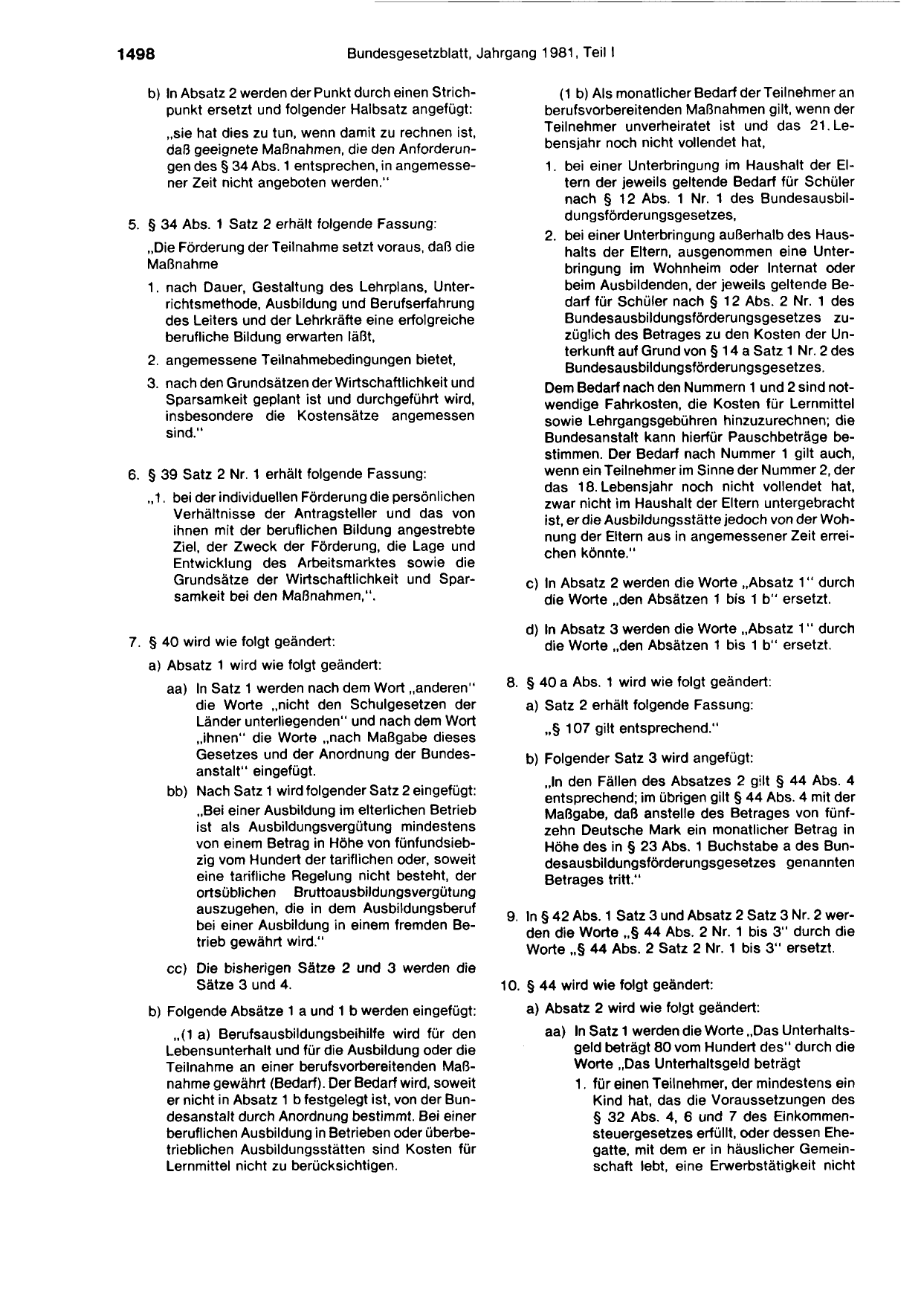 BGBl. 1981, Seite 1498 — Originalseite als Abbildung