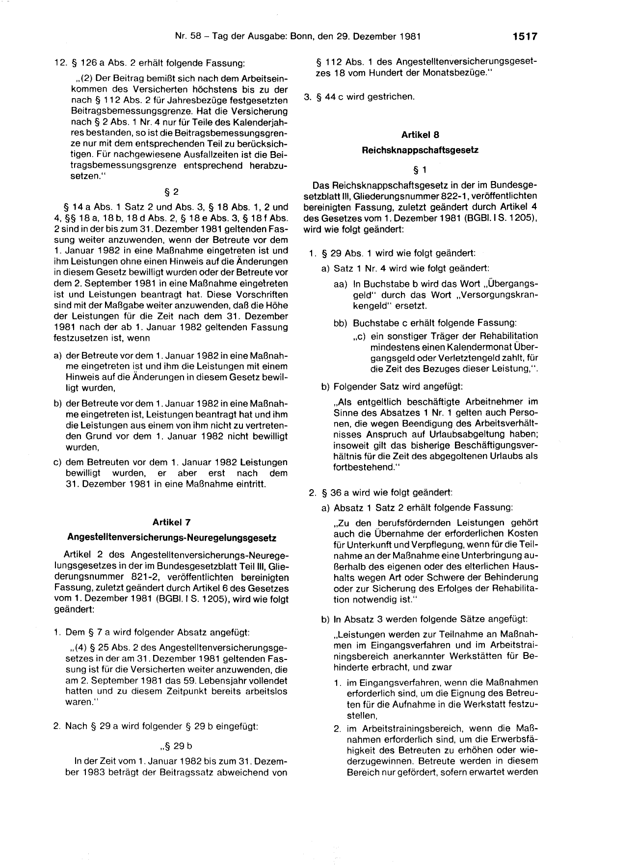 BGBl. 1981, Seite 1517 — Originalseite als Abbildung