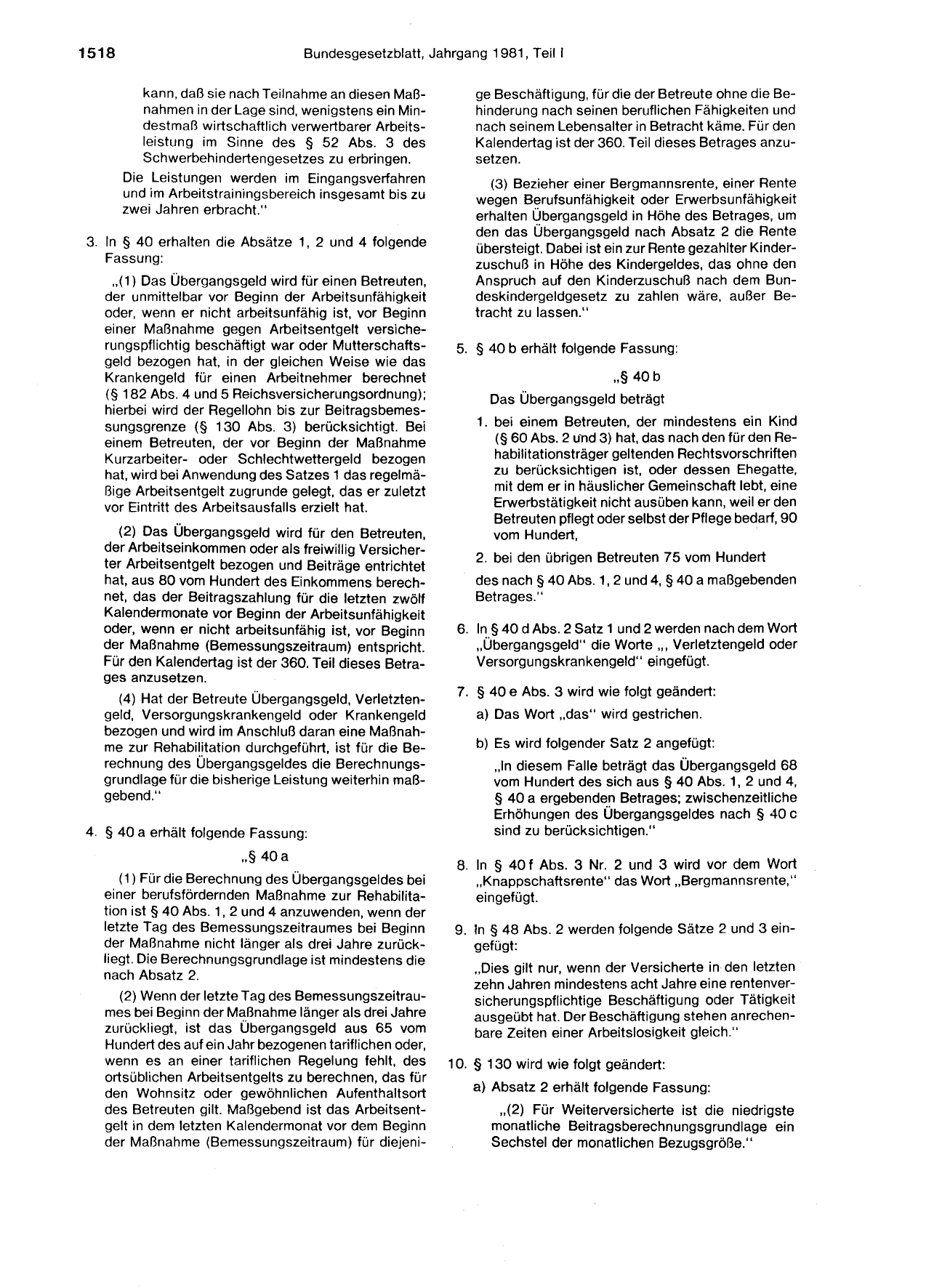 BGBl. 1981, Seite 1518 — Originalseite als Abbildung