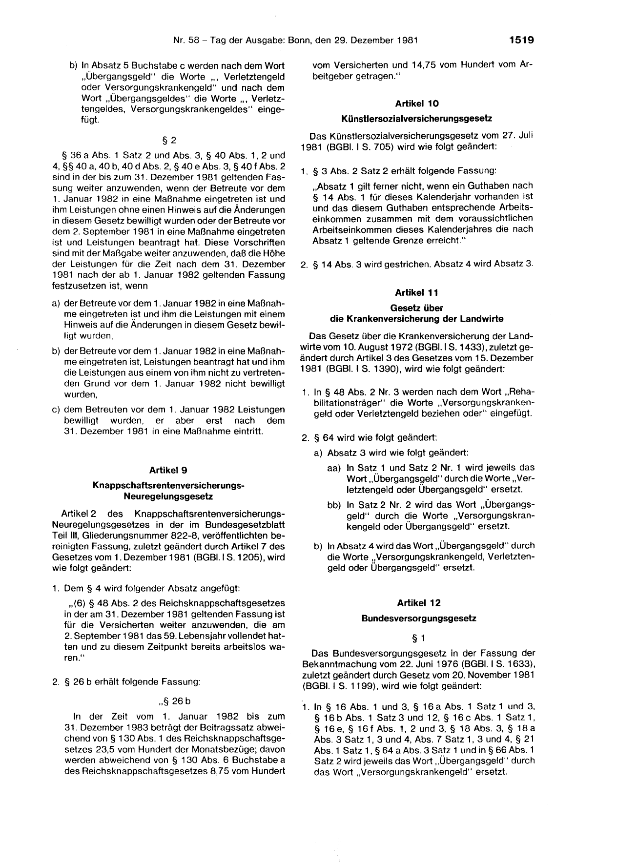 BGBl. 1981, Seite 1519 — Originalseite als Abbildung