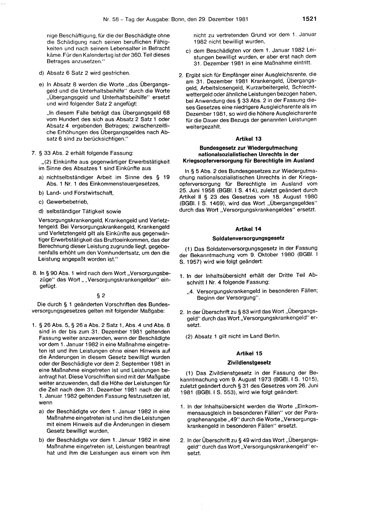 BGBl. 1981, Seite 1521 — Originalseite als Abbildung