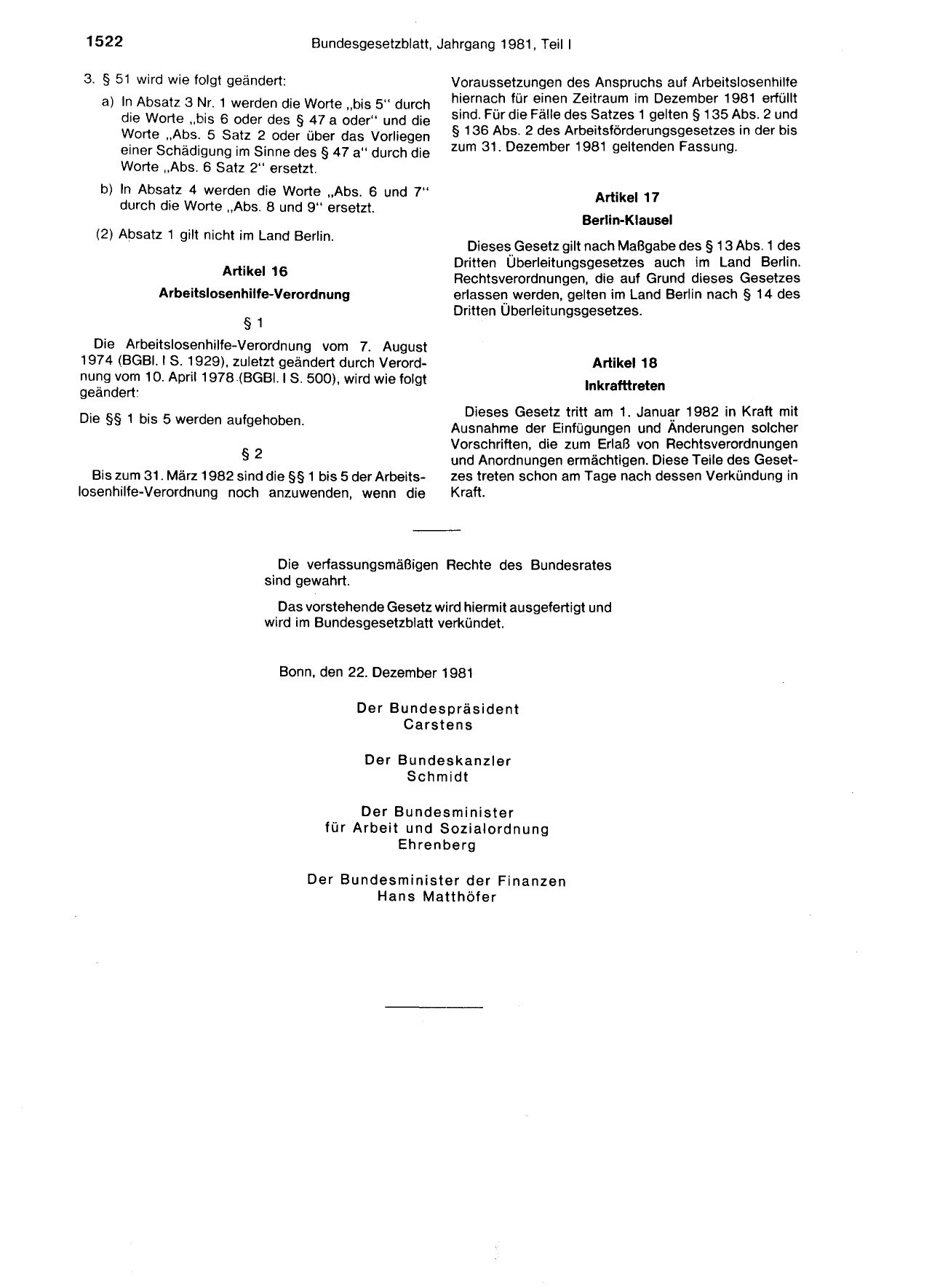 BGBl. 1981, Seite 1522 — Originalseite als Abbildung