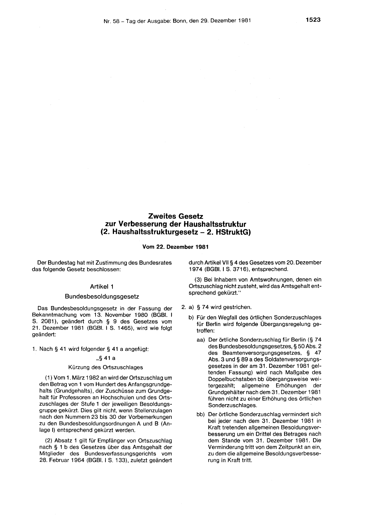 BGBl. 1981, Seite 1523 — Originalseite als Abbildung