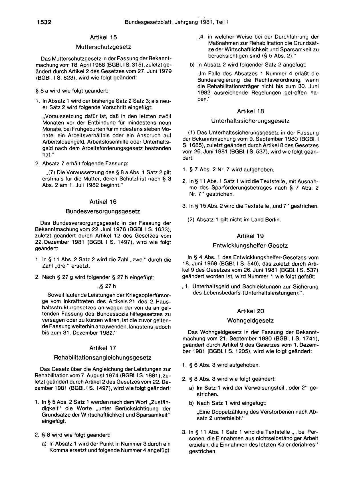 BGBl. 1981, Seite 1532 — Originalseite als Abbildung