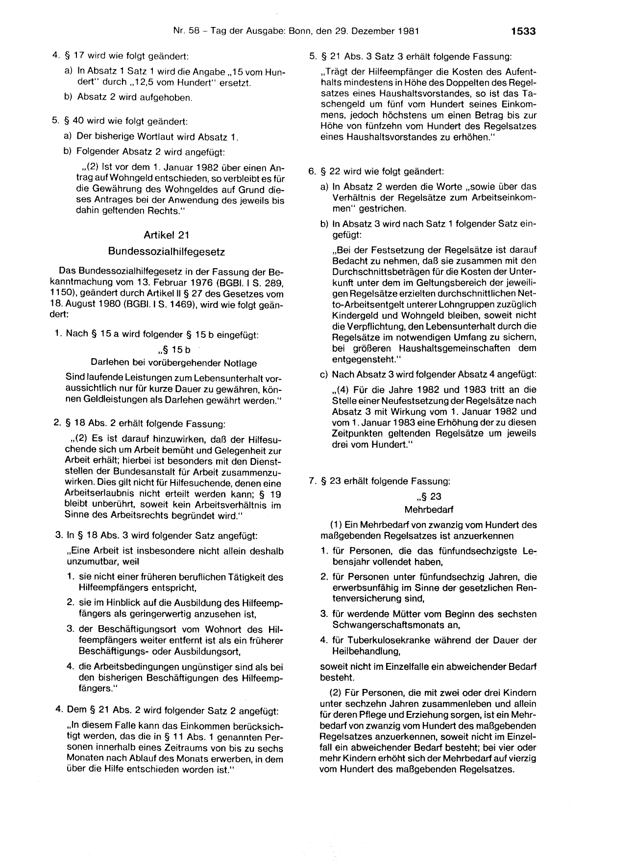 BGBl. 1981, Seite 1533 — Originalseite als Abbildung