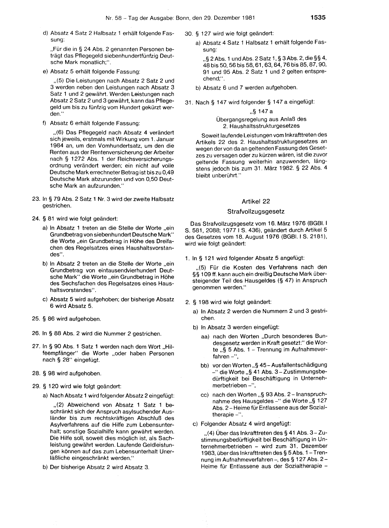BGBl. 1981, Seite 1535 — Originalseite als Abbildung