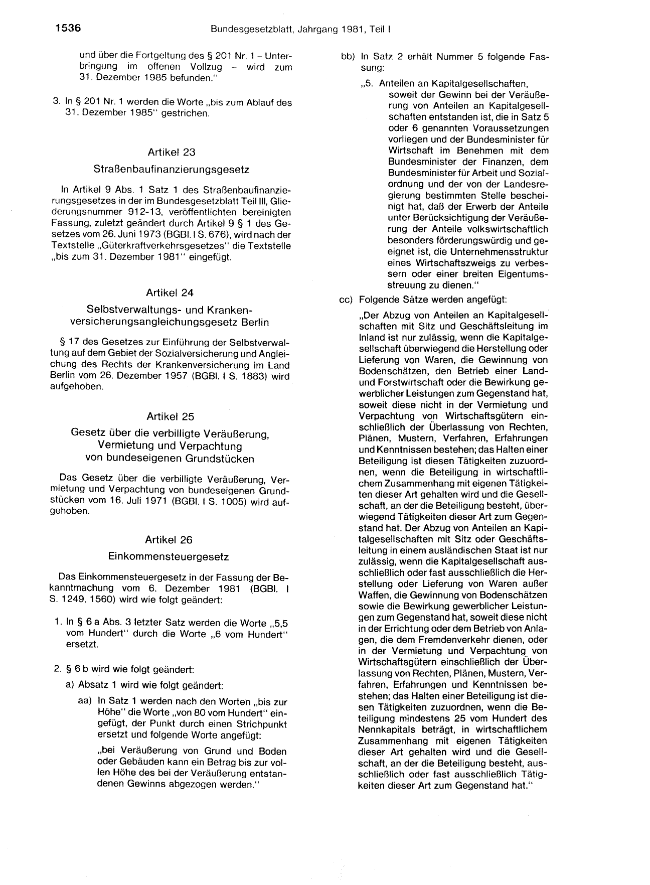 BGBl. 1981, Seite 1536 — Originalseite als Abbildung