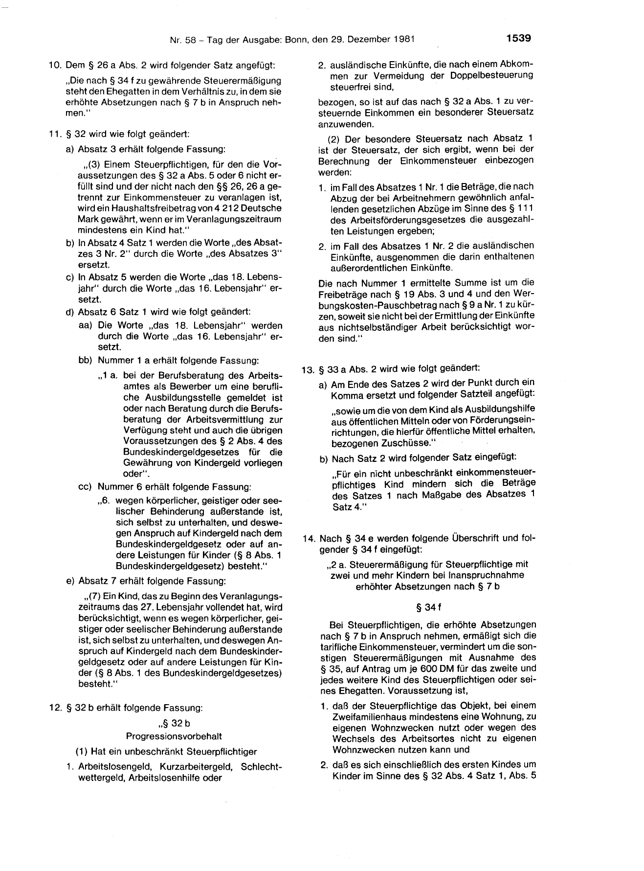 BGBl. 1981, Seite 1539 — Originalseite als Abbildung