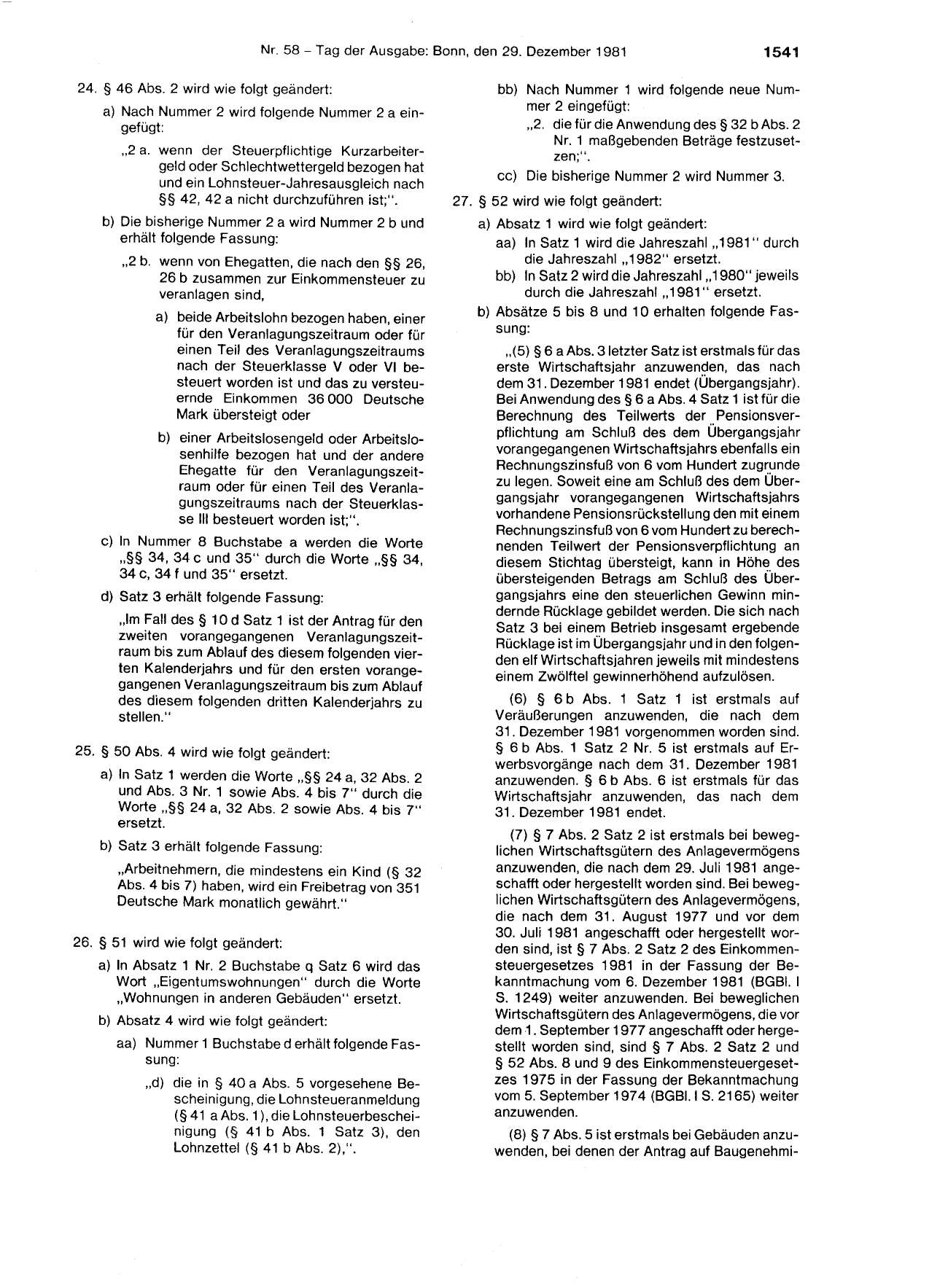 BGBl. 1981, Seite 1541 — Originalseite als Abbildung