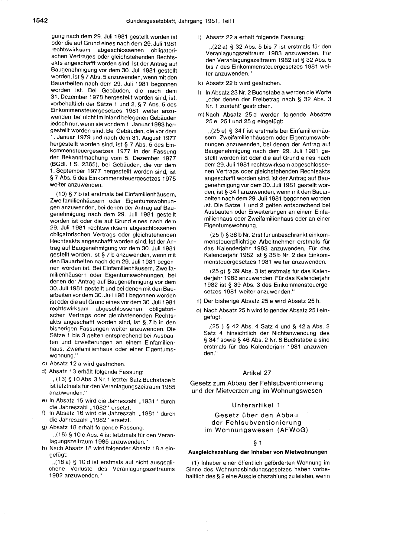 BGBl. 1981, Seite 1542 — Originalseite als Abbildung