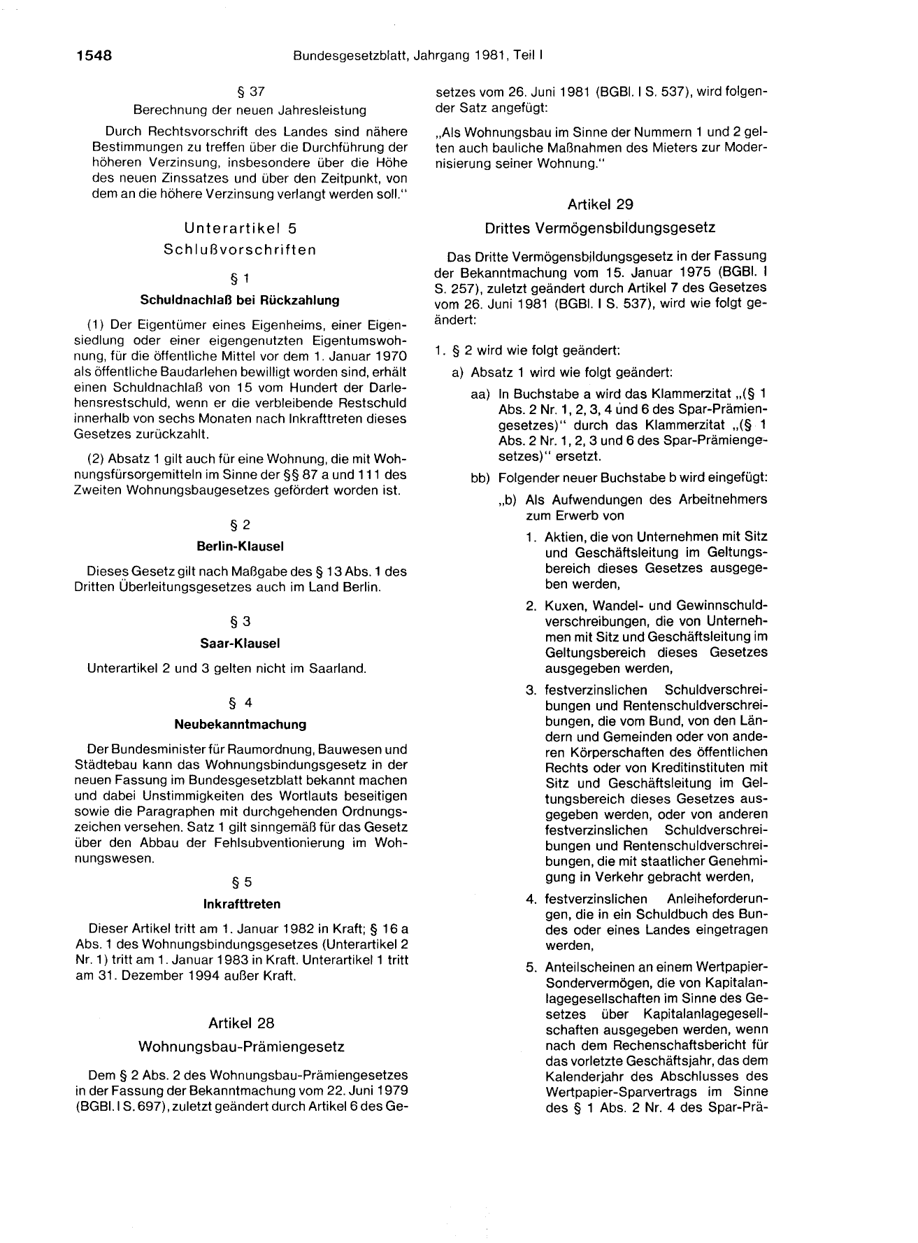 BGBl. 1981, Seite 1548 — Originalseite als Abbildung
