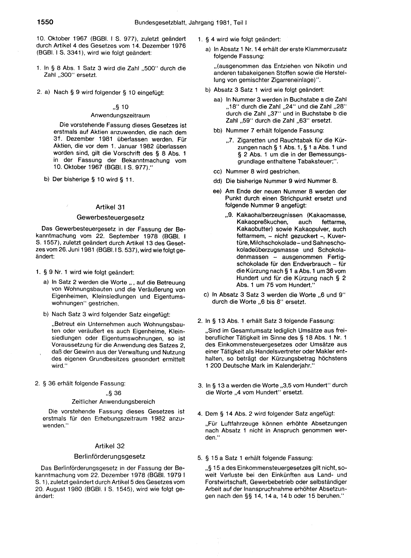 BGBl. 1981, Seite 1550 — Originalseite als Abbildung