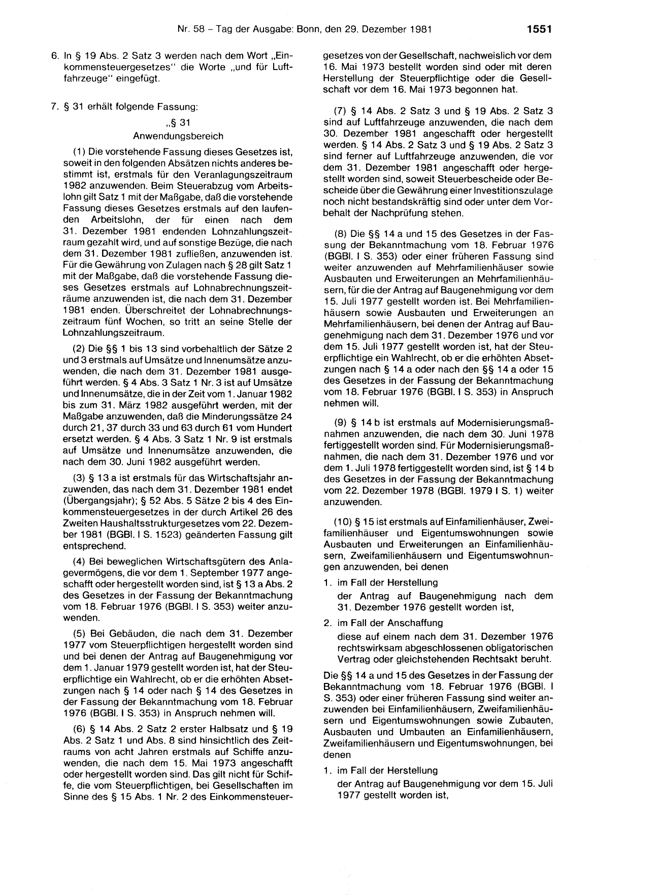 BGBl. 1981, Seite 1551 — Originalseite als Abbildung