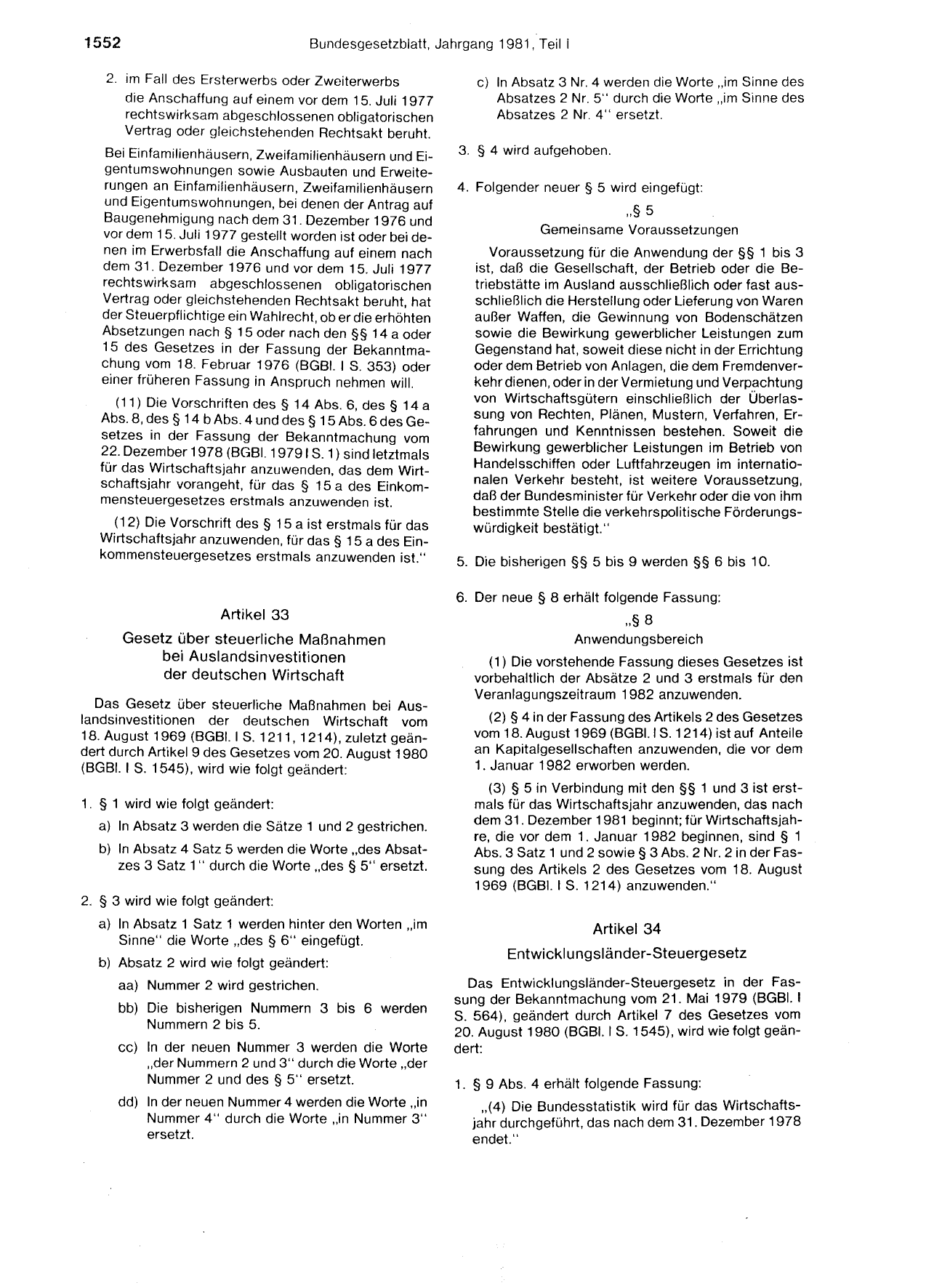 BGBl. 1981, Seite 1552 — Originalseite als Abbildung