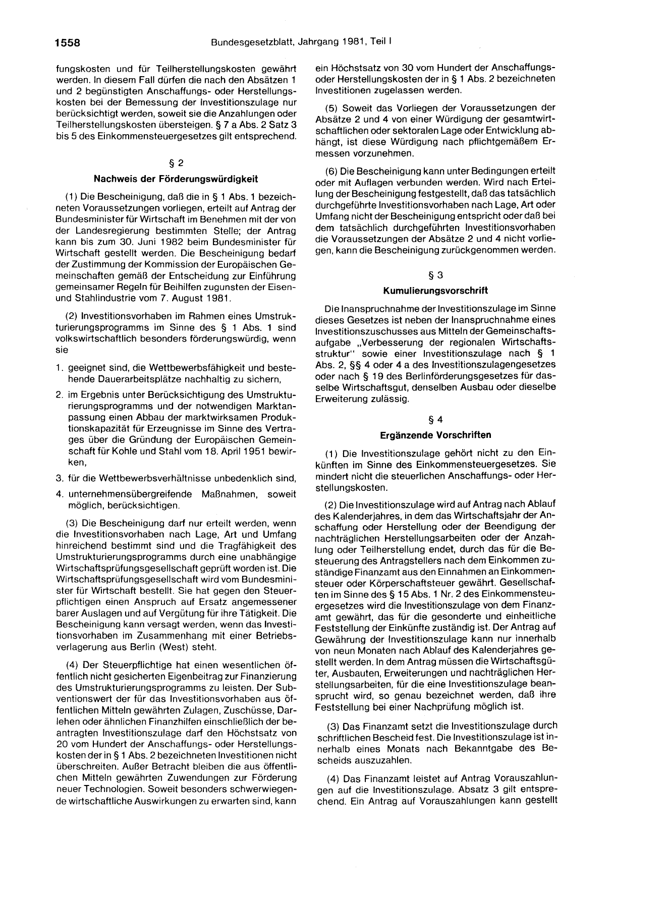 BGBl. 1981, Seite 1558 — Originalseite als Abbildung