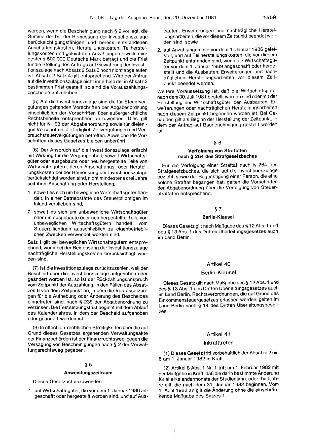 BGBl. 1981, Seite 1559 — Originalseite als Abbildung