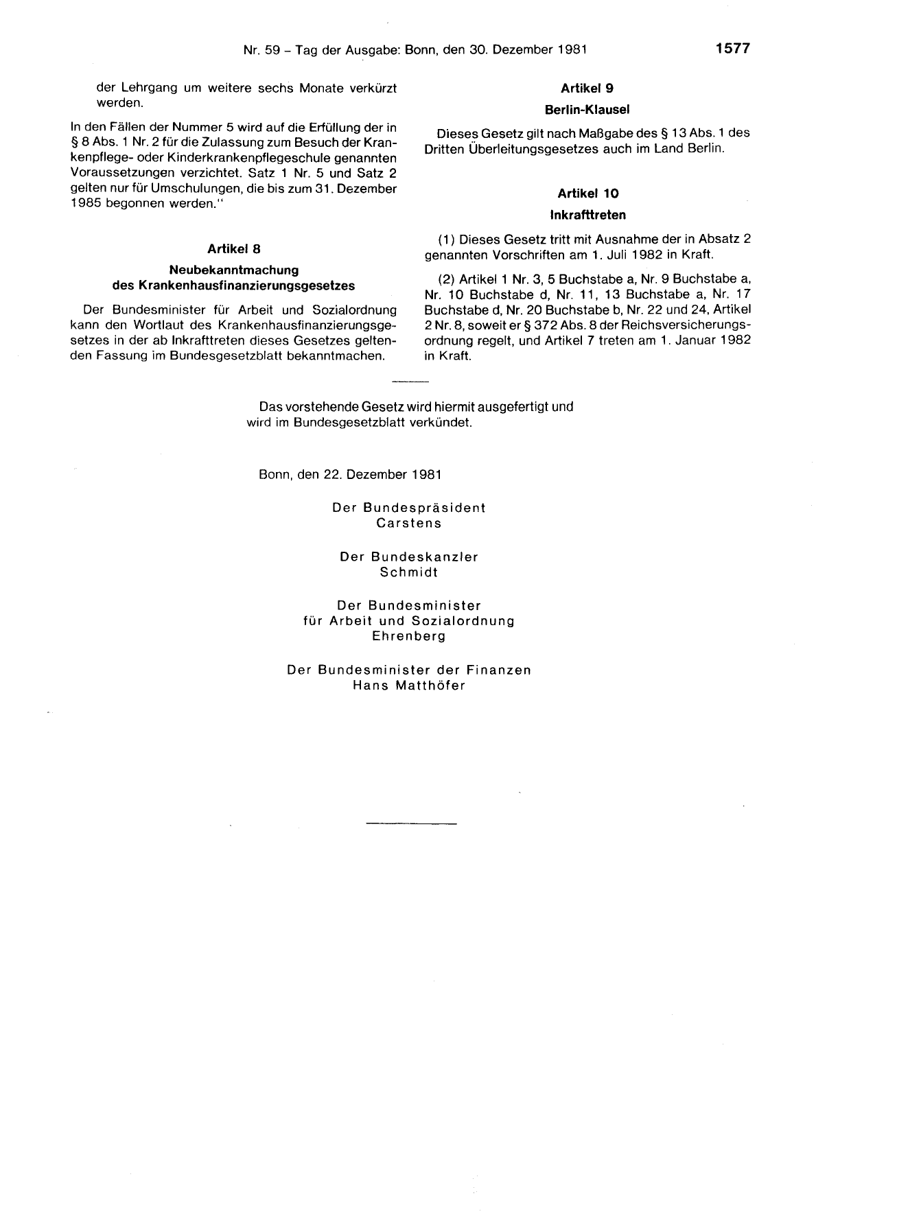 BGBl. 1981, Seite 1577 — Originalseite als Abbildung