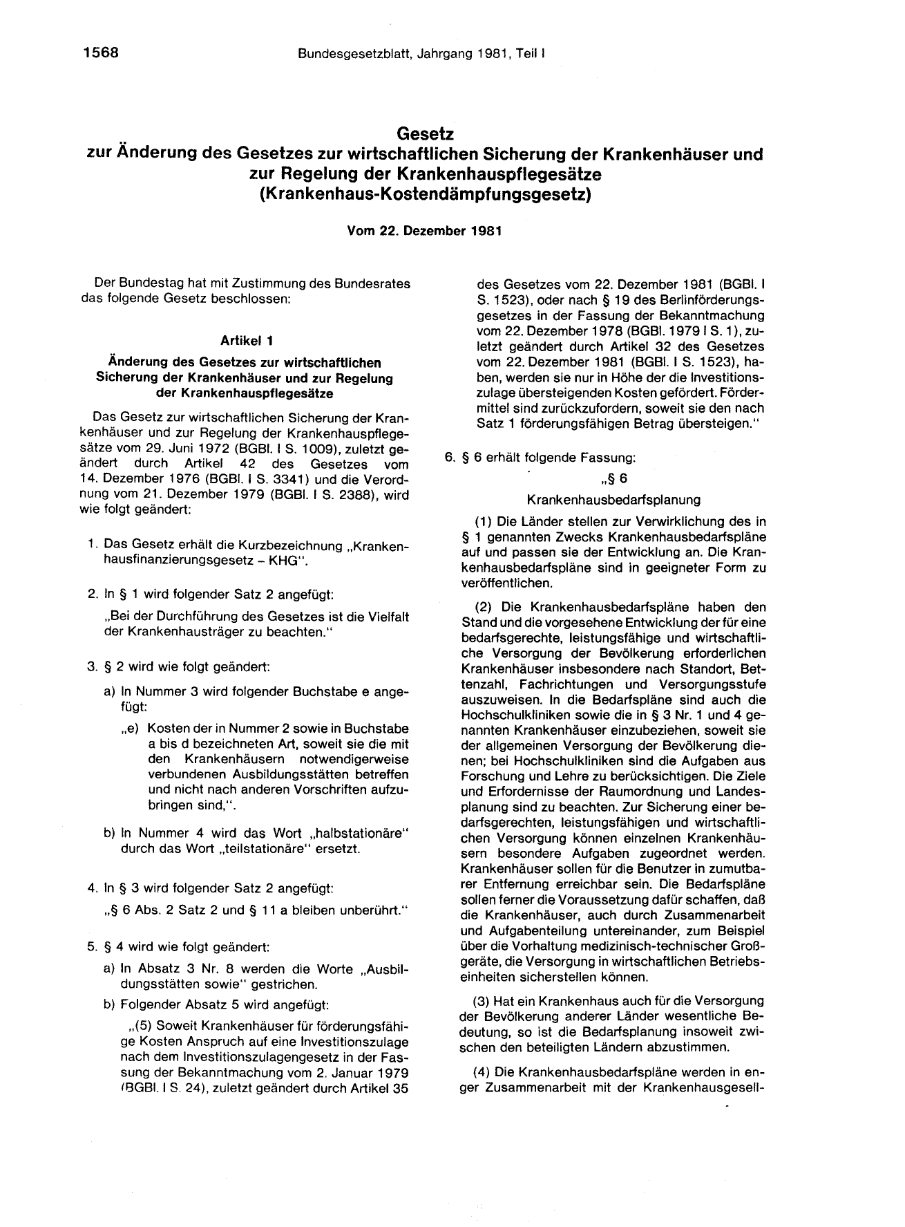 BGBl. 1981, Seite 1568 — Originalseite als Abbildung
