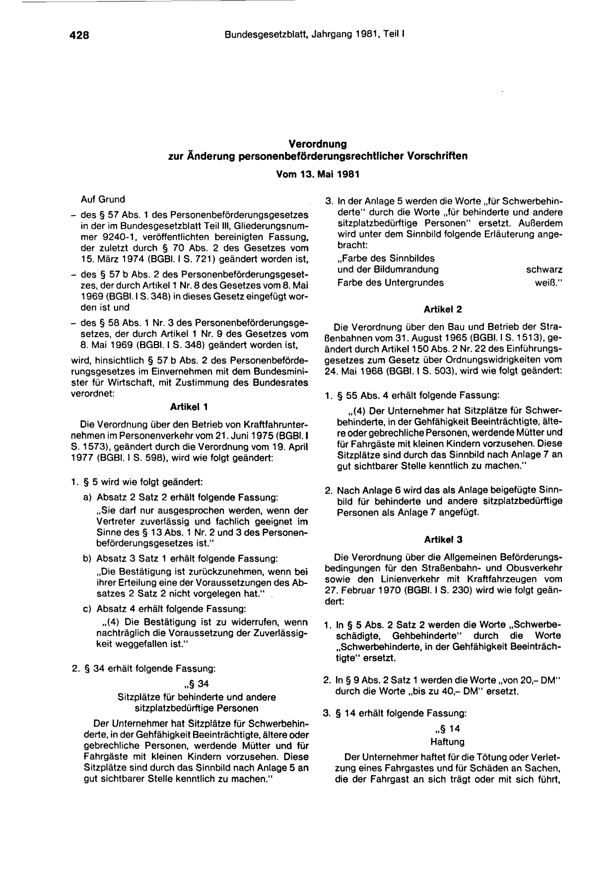 BGBl. 1981, Seite 428 — Originalseite als Abbildung