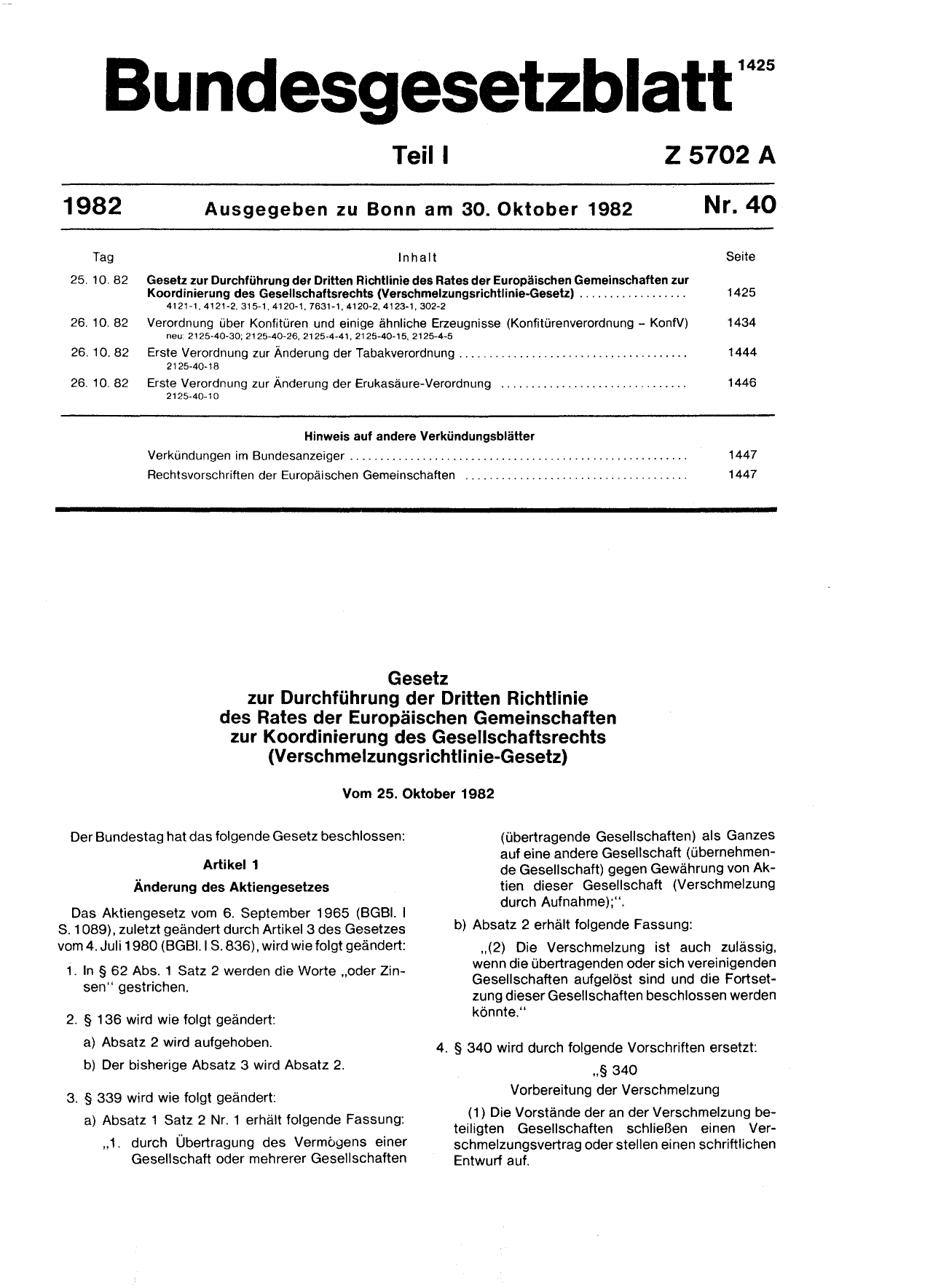 BGBl. 1982, Seite 1425 — Originalseite als Abbildung