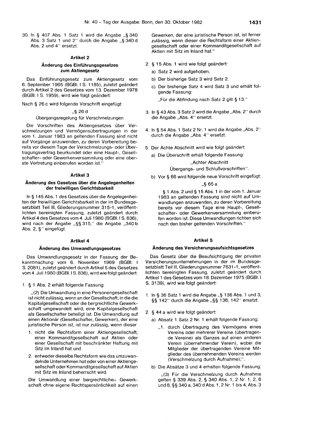 BGBl. 1982, Seite 1431 — Originalseite als Abbildung