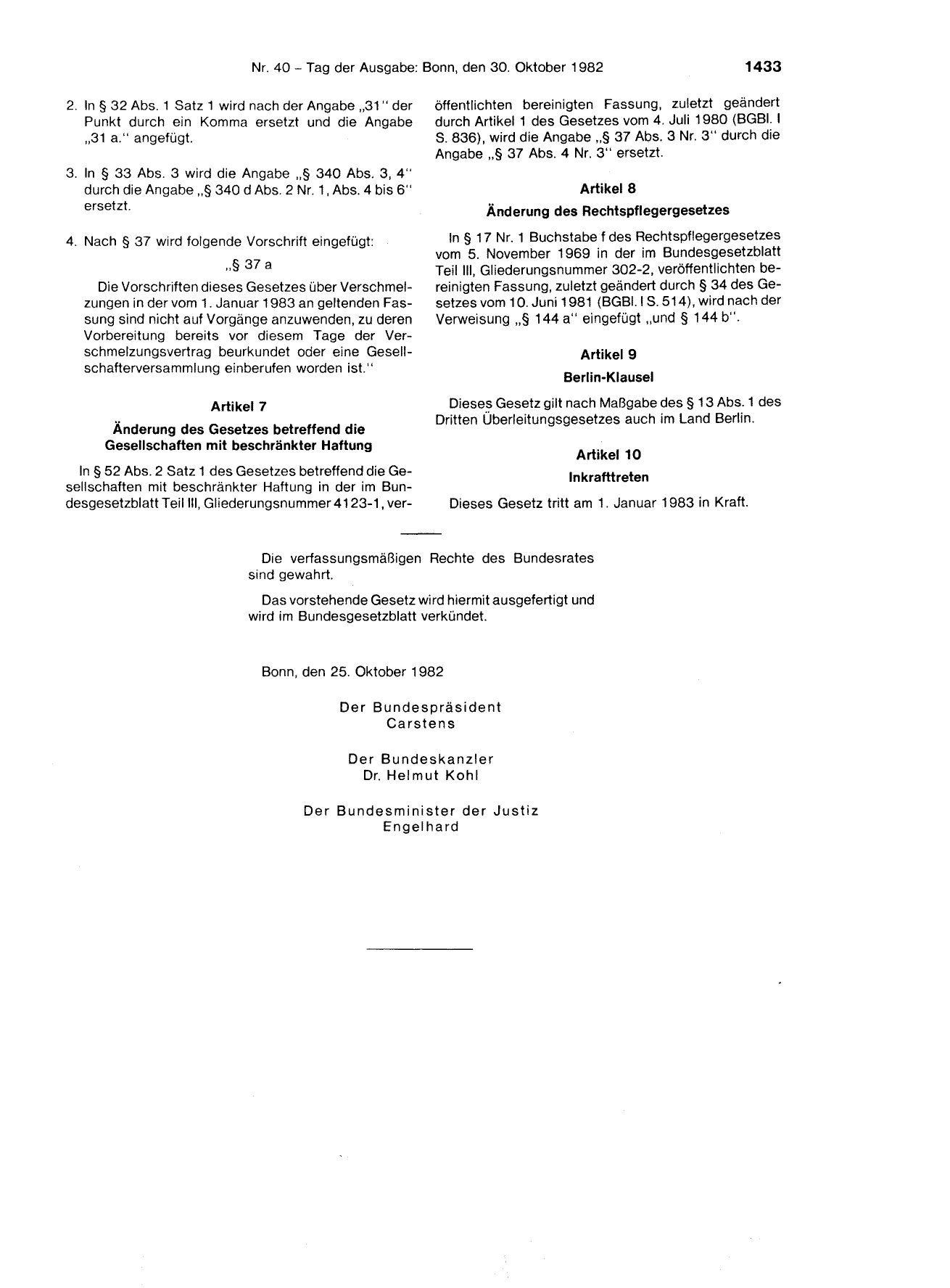 BGBl. 1982, Seite 1433 — Originalseite als Abbildung