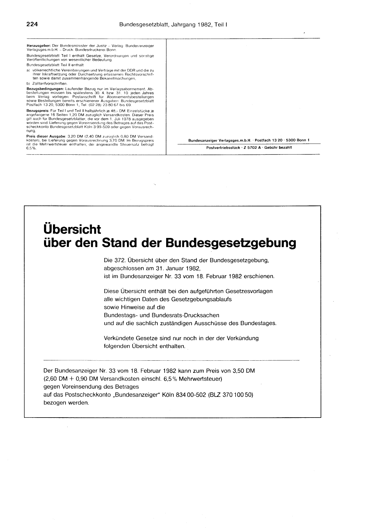 BGBl. 1982, Seite 224 — Originalseite als Abbildung