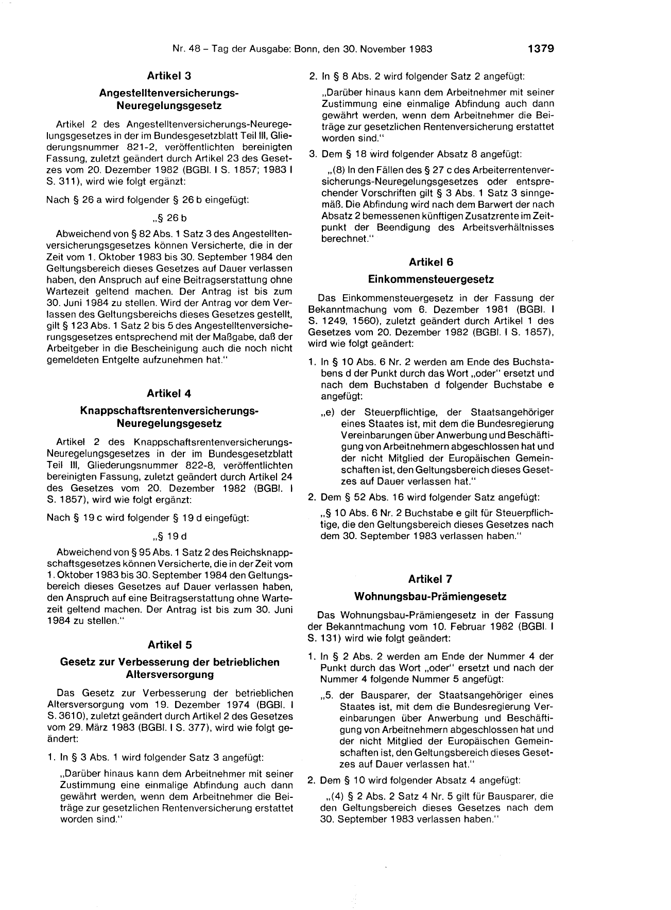 BGBl. 1983, Seite 1379 — Originalseite als Abbildung