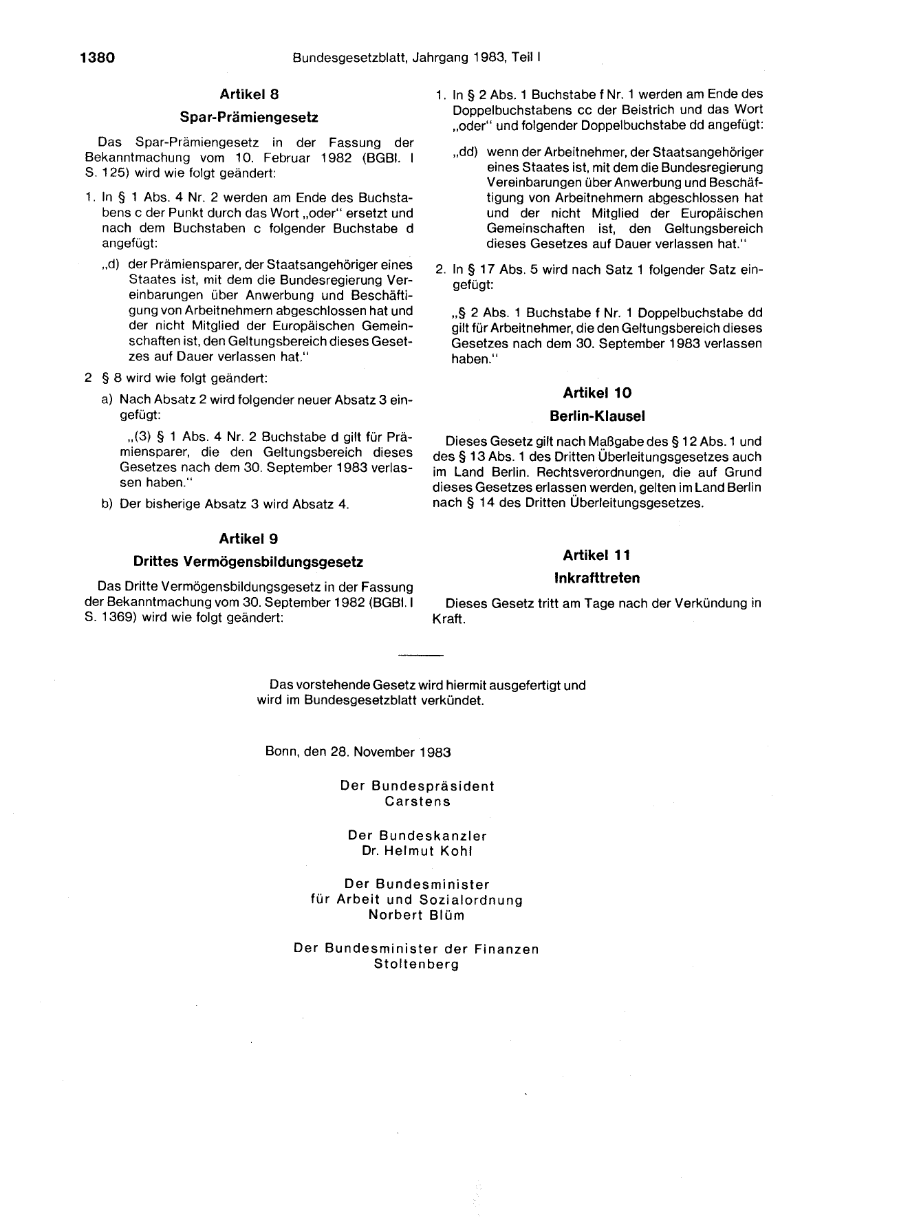BGBl. 1983, Seite 1380 — Originalseite als Abbildung