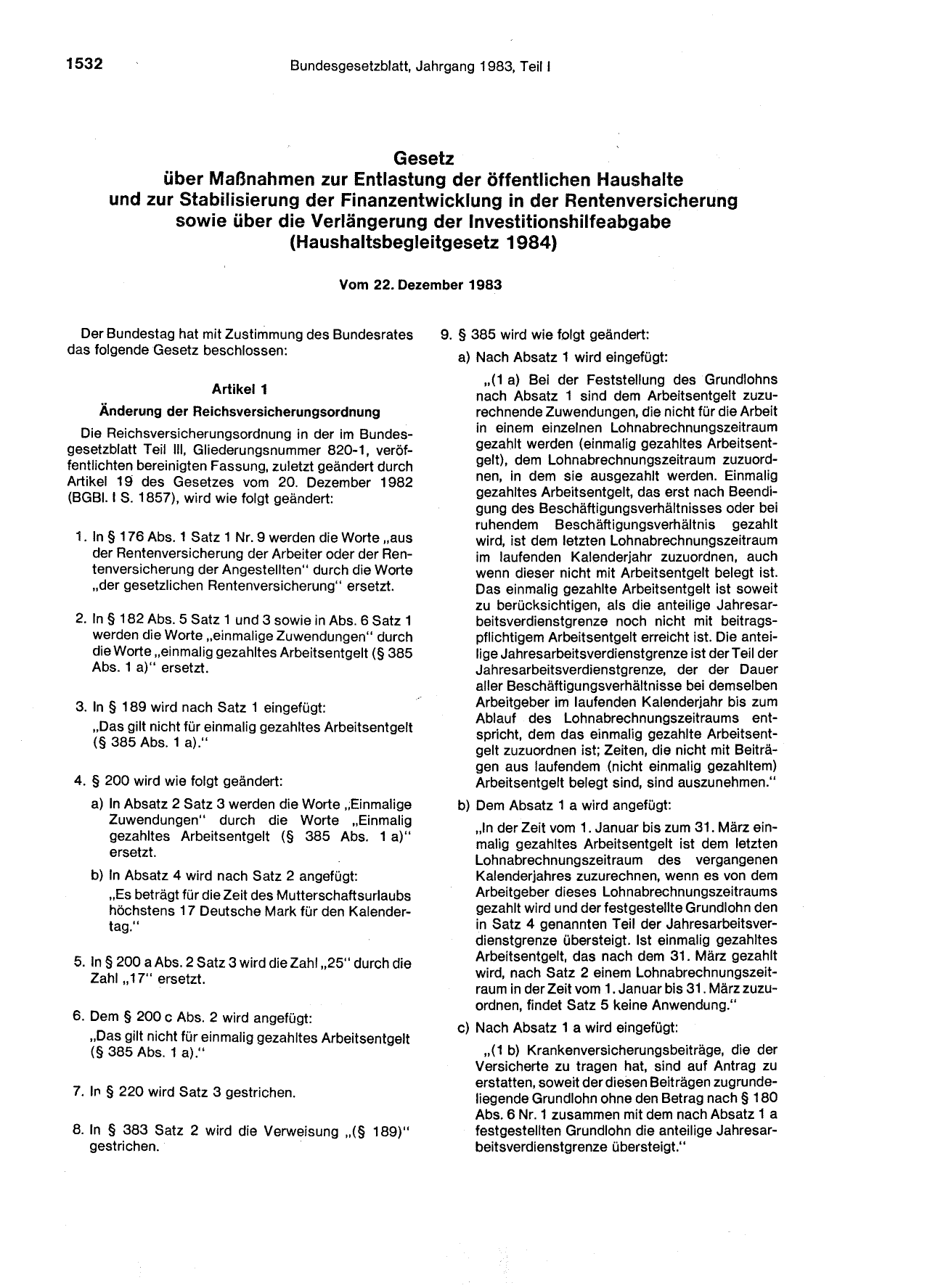 BGBl. 1983, Seite 1532 — Originalseite als Abbildung