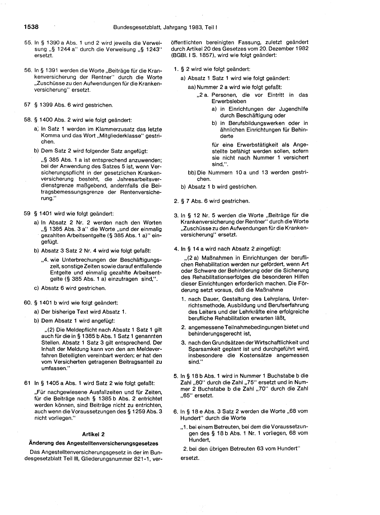 BGBl. 1983, Seite 1538 — Originalseite als Abbildung