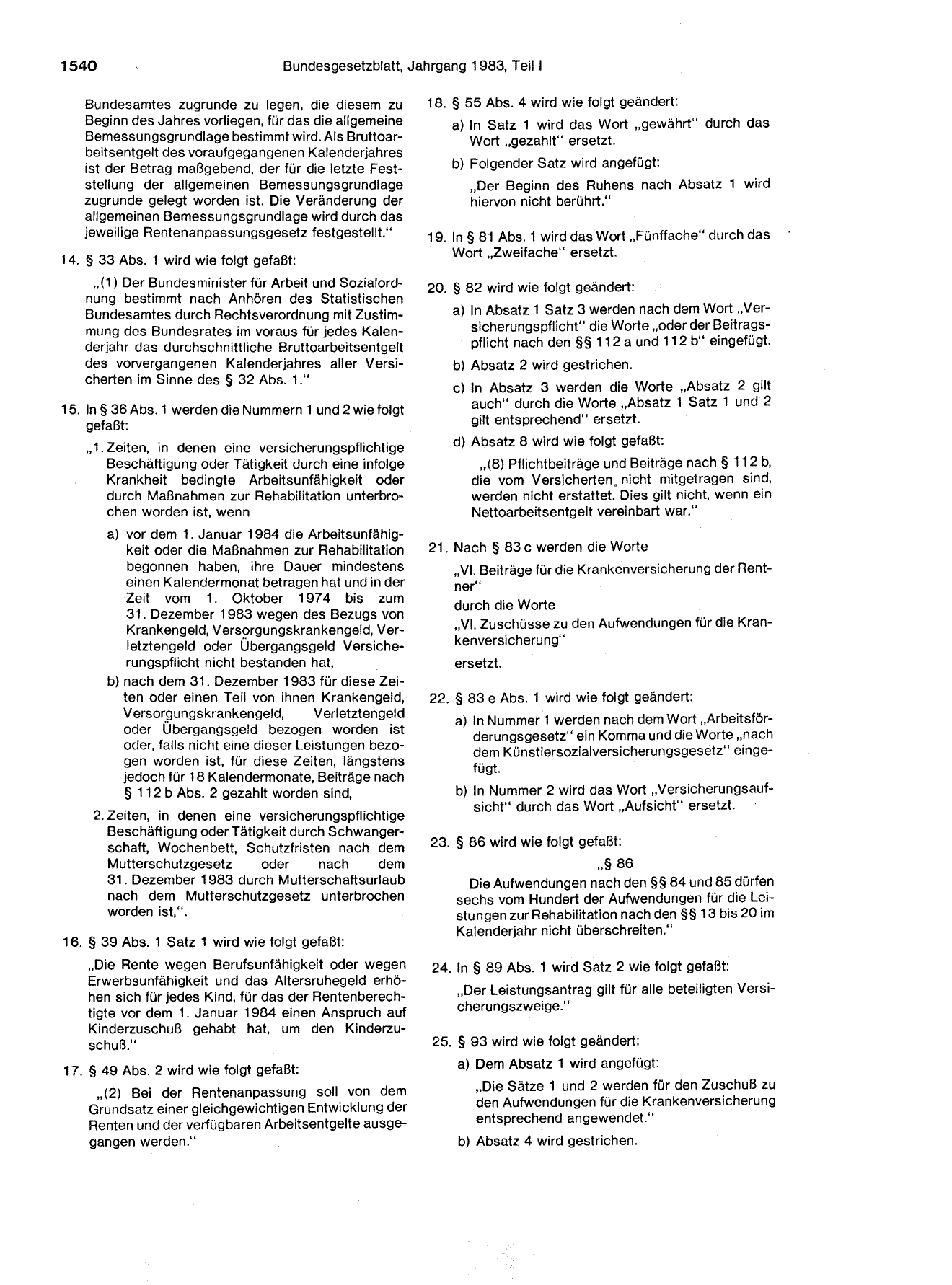 BGBl. 1983, Seite 1540 — Originalseite als Abbildung