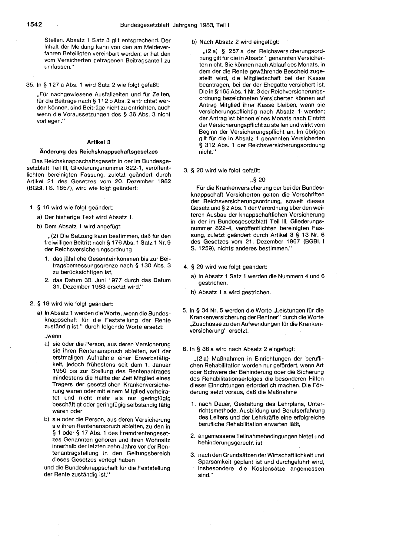 BGBl. 1983, Seite 1542 — Originalseite als Abbildung