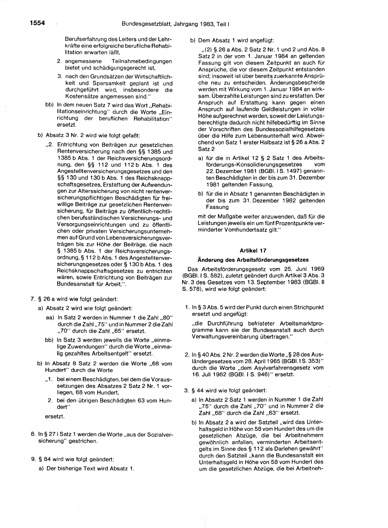 BGBl. 1983, Seite 1554 — Originalseite als Abbildung