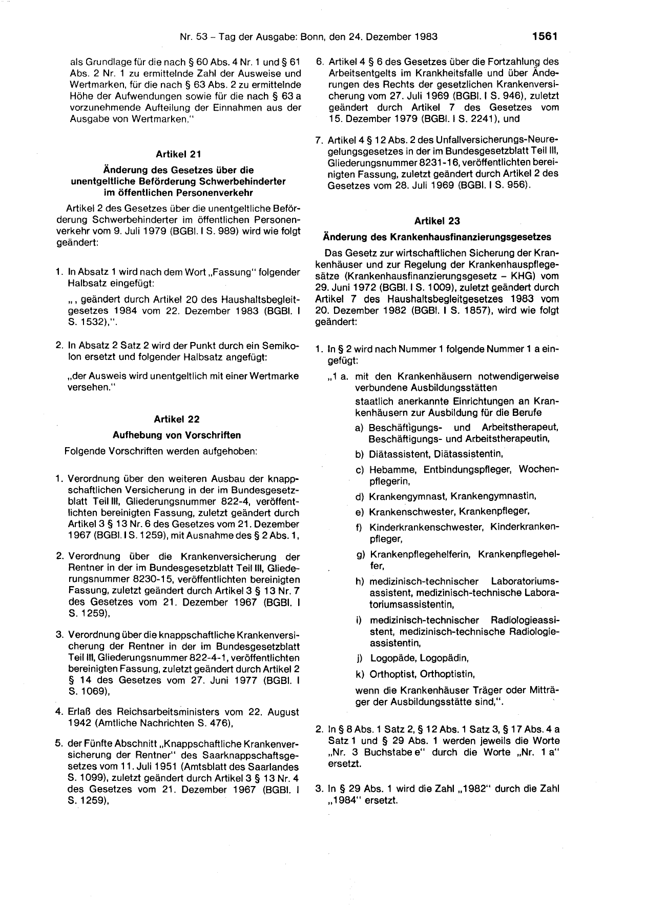 BGBl. 1983, Seite 1561 — Originalseite als Abbildung