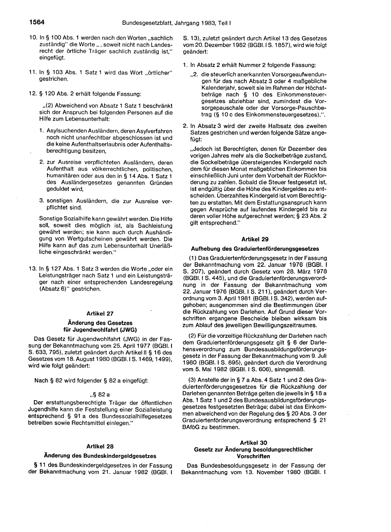 BGBl. 1983, Seite 1564 — Originalseite als Abbildung