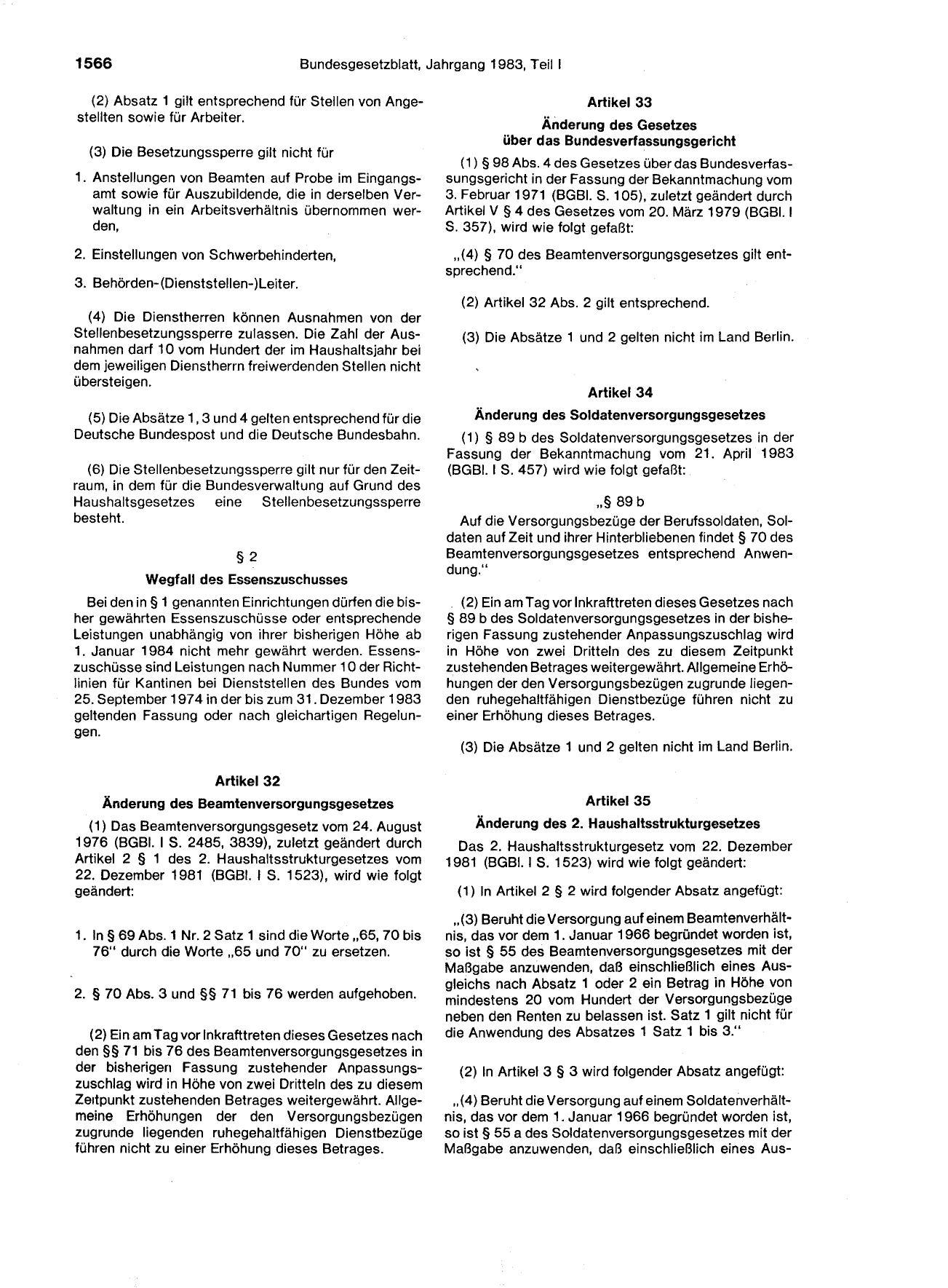 BGBl. 1983, Seite 1566 — Originalseite als Abbildung
