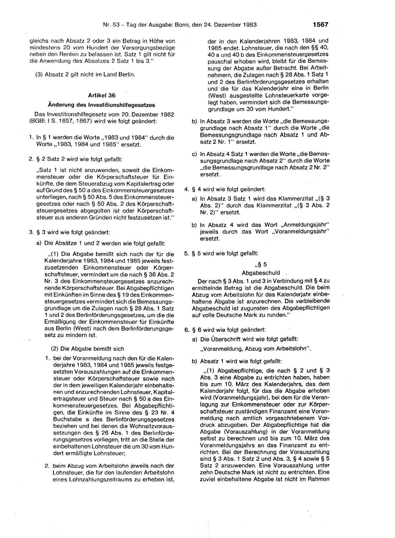 BGBl. 1983, Seite 1567 — Originalseite als Abbildung