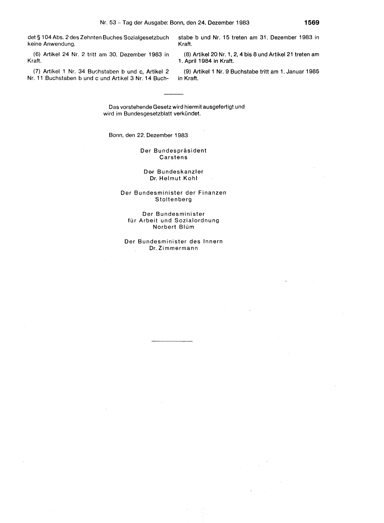 BGBl. 1983, Seite 1569 — Originalseite als Abbildung