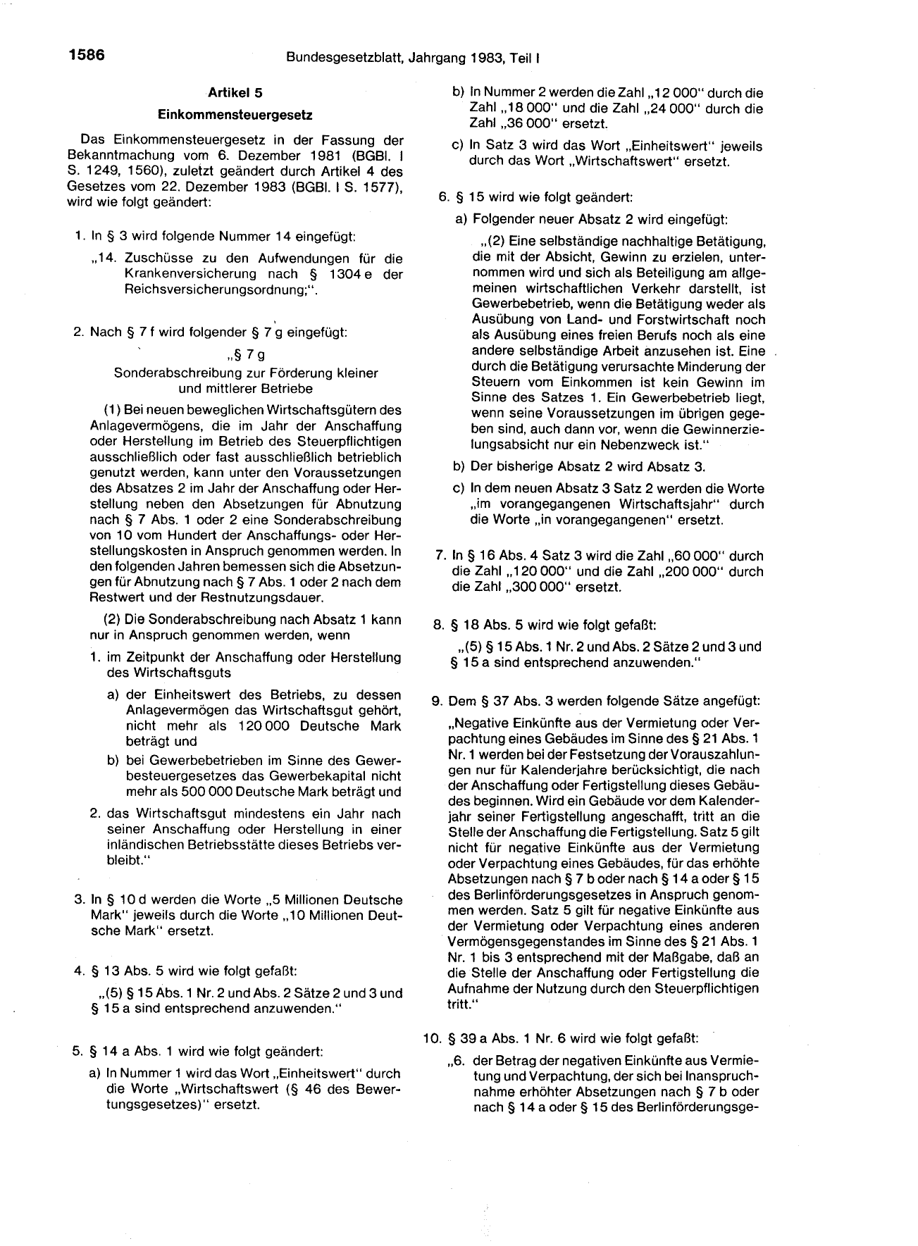 BGBl. 1983, Seite 1586 — Originalseite als Abbildung